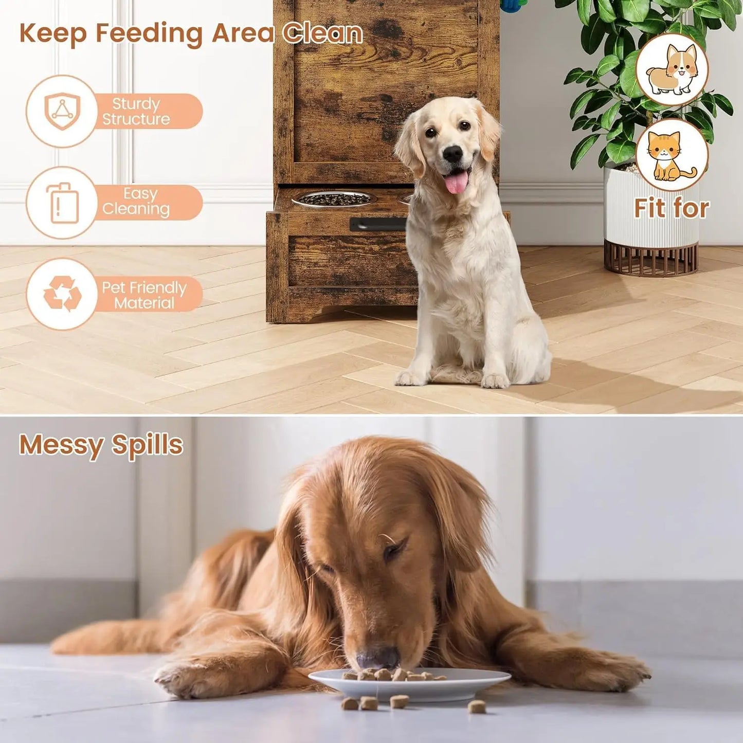 HiMISS Dog Food Station With Storage And Raised Bowls