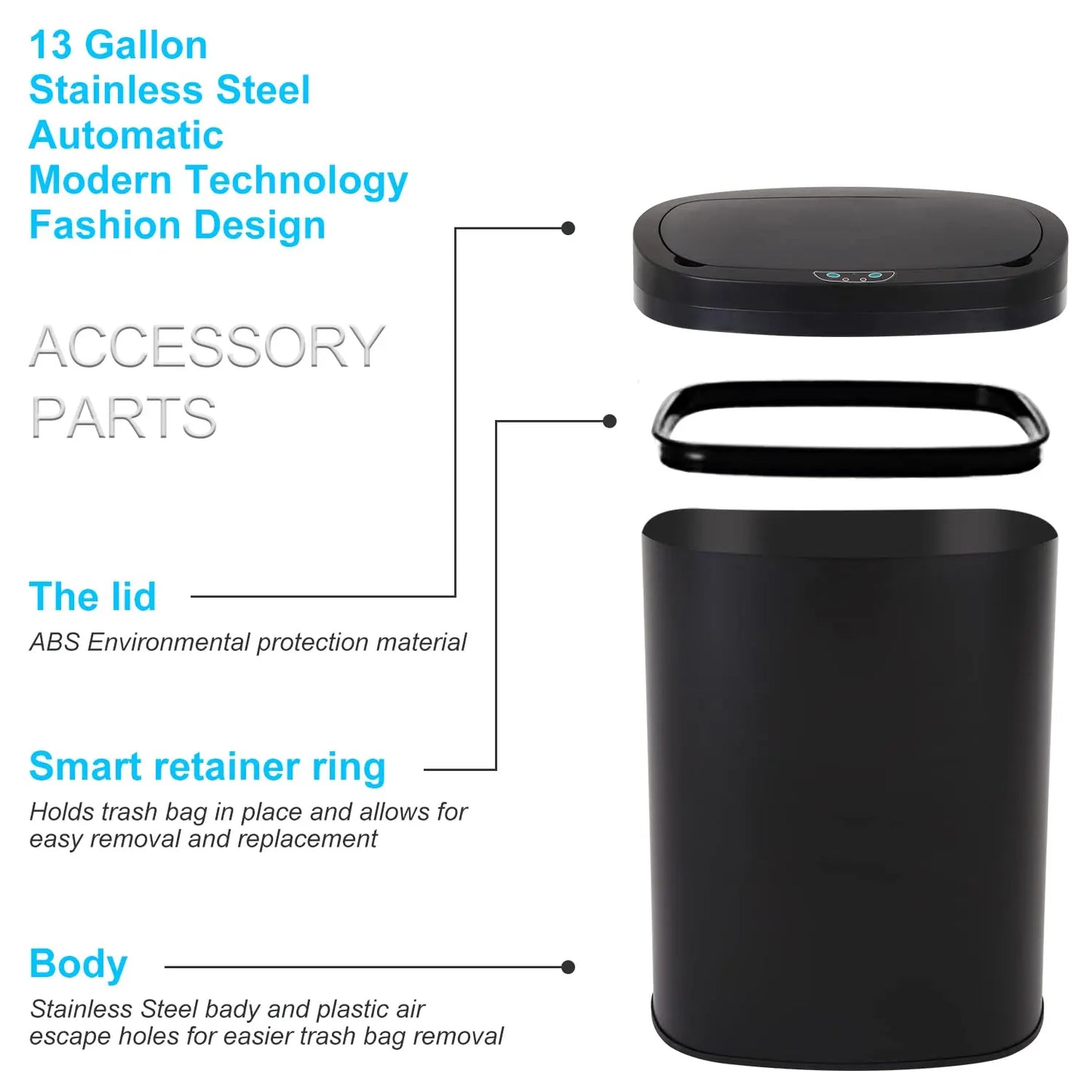 Stainless Steel Touchless Kitchen Trash Can With Lid