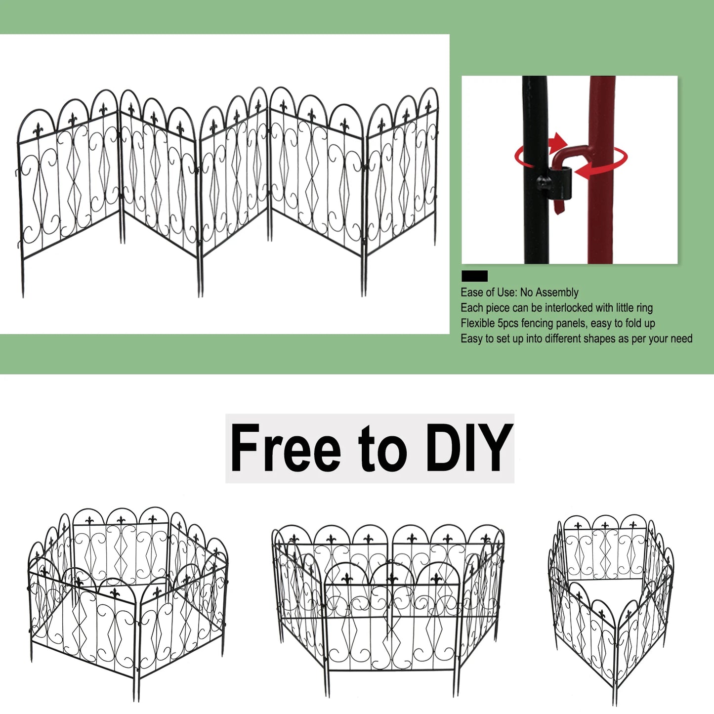 Outdoor Rustproof Metal Garden Border Fence Set Five Pieces