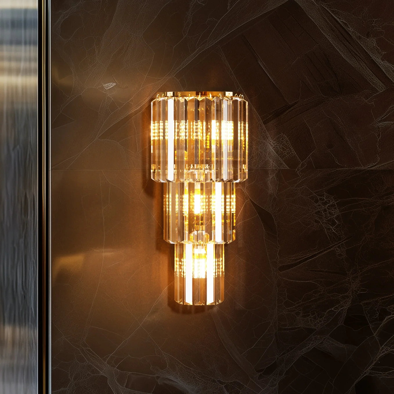 Modern 3 Layer Crystal Wall Sconce With E14 Led Corn Bulbs And Dimmable Function