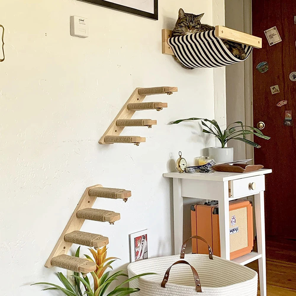PETRAVELCN Cat Wall Mounted Four Step Climbing Shelf Sisal Post