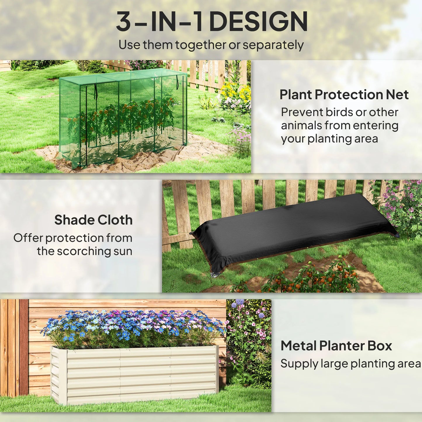 Outsunny Galvanized Raised Garden Bed With Crop Cage And Shade Cloth