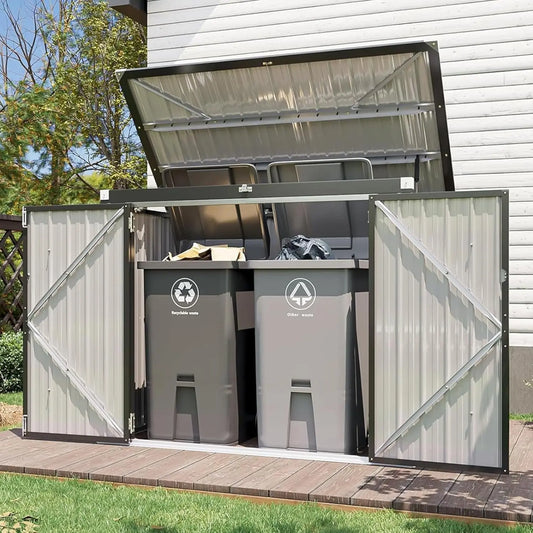 Metal Outdoor Storage Shed With Chain Lid Waterproof Organizer