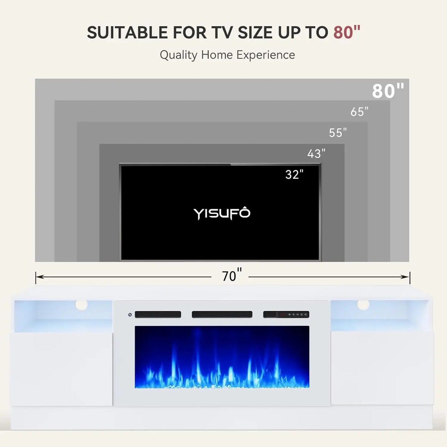 Modern TV Stand With Electric Fireplace And Storage Cabinet