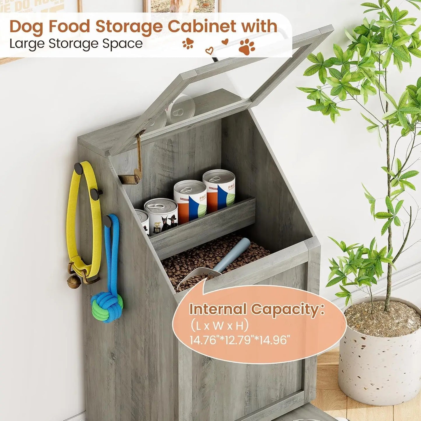 HiMISS Dog Food Station With Storage And Raised Bowls