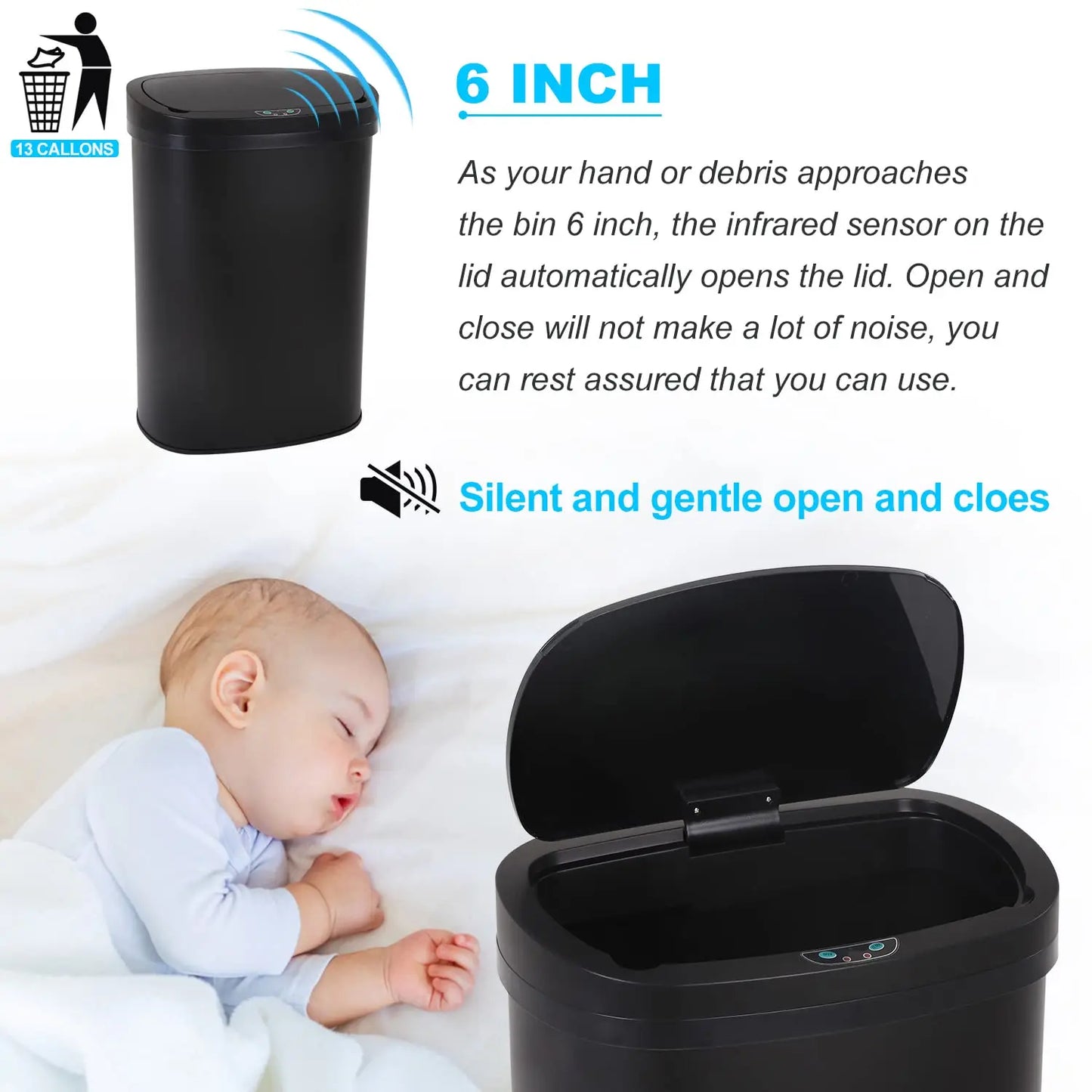 Stainless Steel Touchless Kitchen Trash Can With Lid