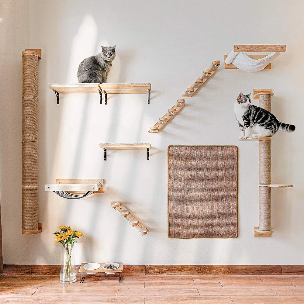 PETRAVELCN Cat Wall Mounted Four Step Climbing Shelf Sisal Post