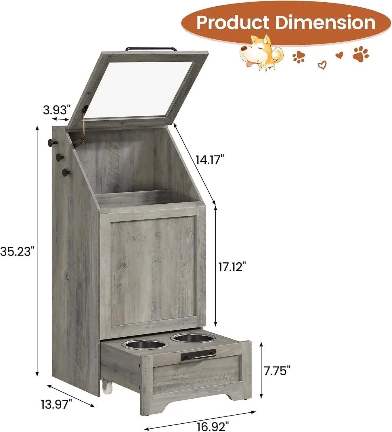 HiMISS Dog Food Station With Storage And Raised Bowls