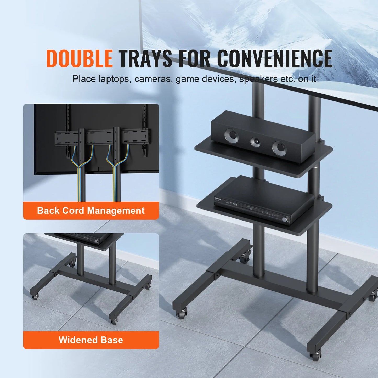 VEVOR Mobile TV Stand With Wheels And Adjustable Height