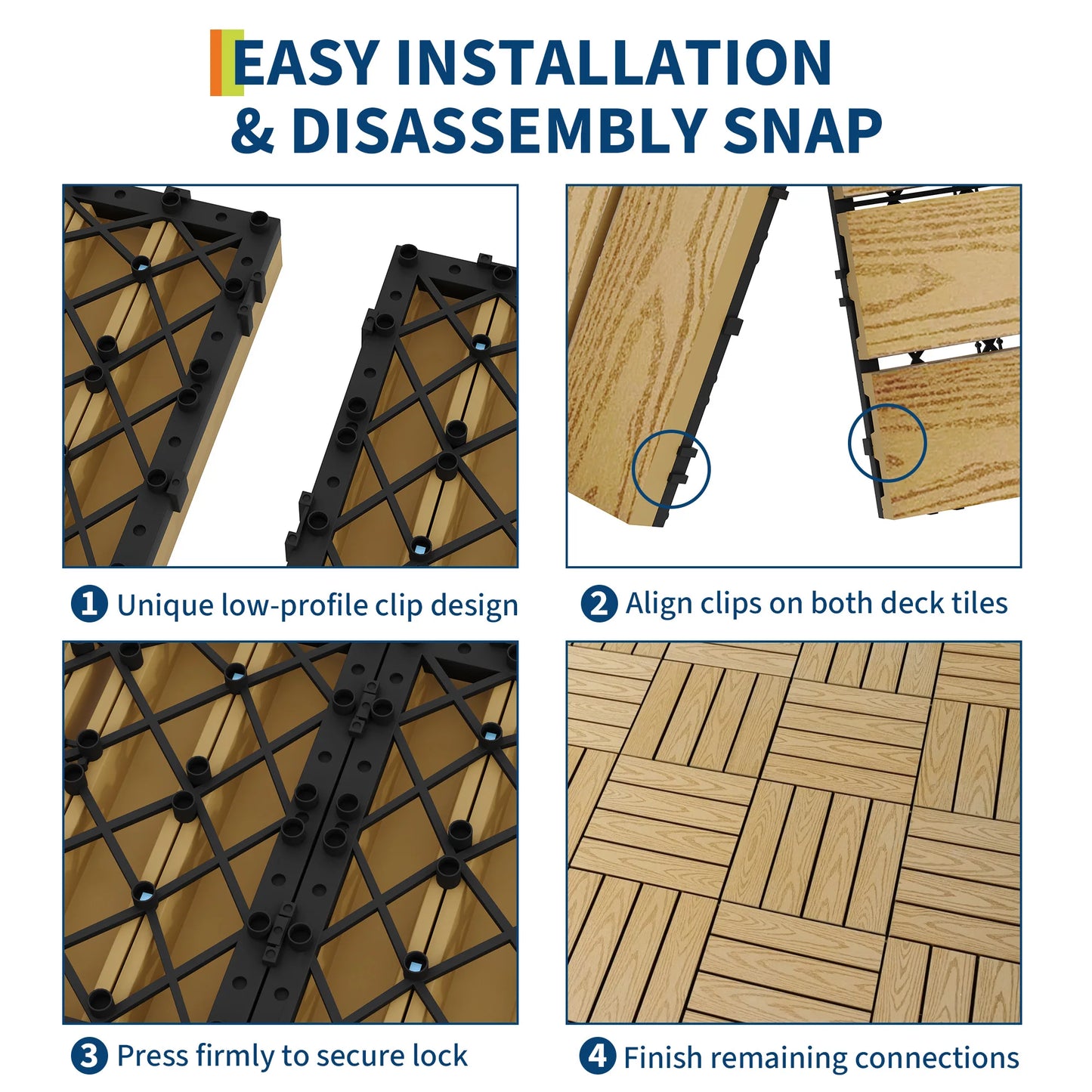 HiMISS Interconnected Composite Deck Tiles for All Weather Outdoor Use