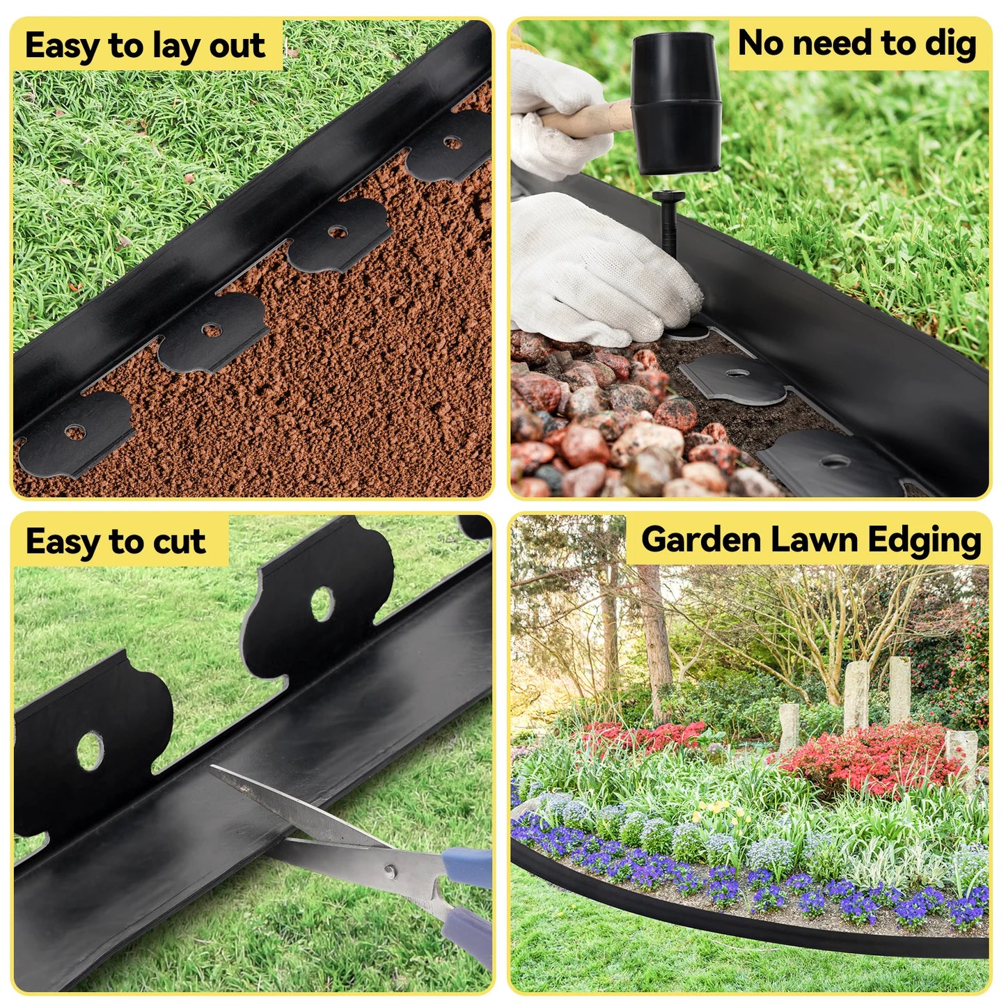 Garden Edge Kit With 60 Spikes Flexible Plastic Lawn Border