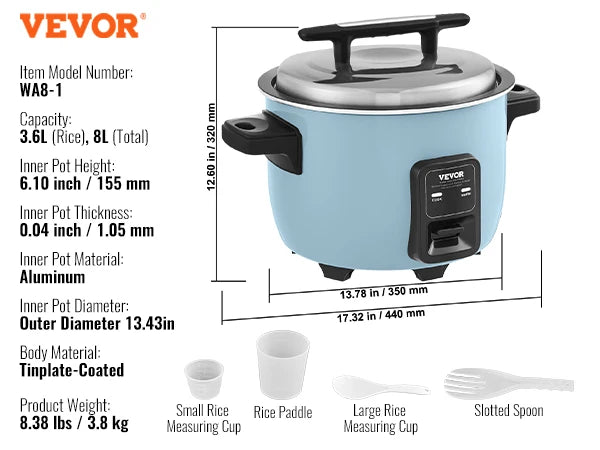 Vevor Commercial 8L 10L 13L Rice Cooker With Non Aluminium Pot