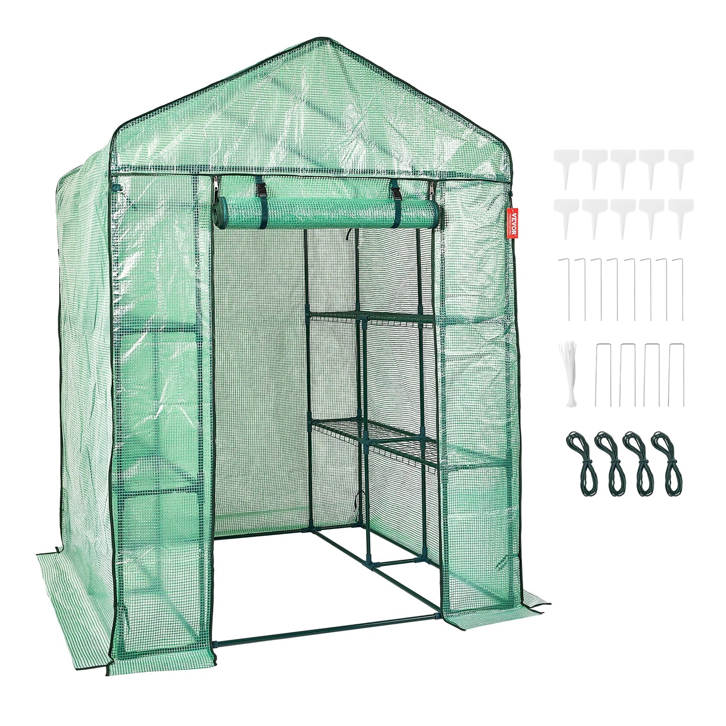 SucceBuy Walk-In Greenhouse With Shelves And Steel Frame