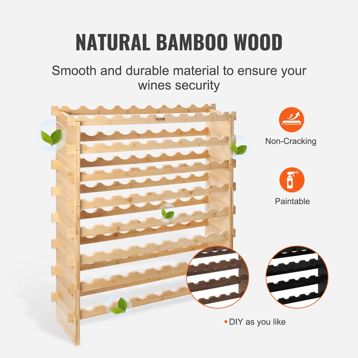 SucceBuy Bamboo 48 72 Bottle Stackable Wine Rack Free Standing