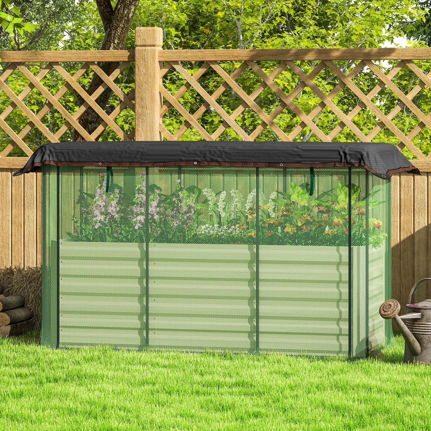 Outsunny Galvanized Raised Garden Bed With Crop Cage And Shade Cloth