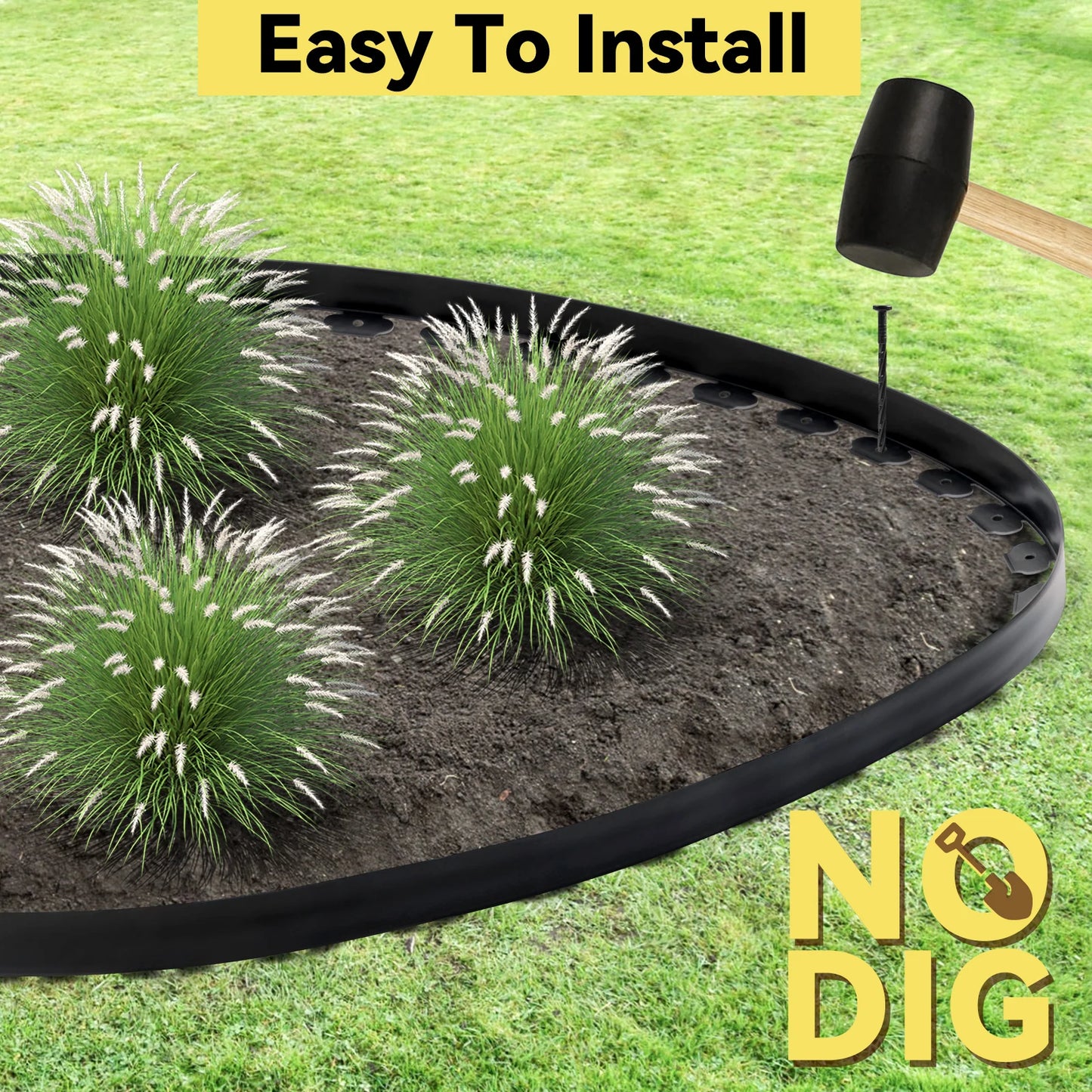Garden Edge Kit With 60 Spikes Flexible Plastic Lawn Border