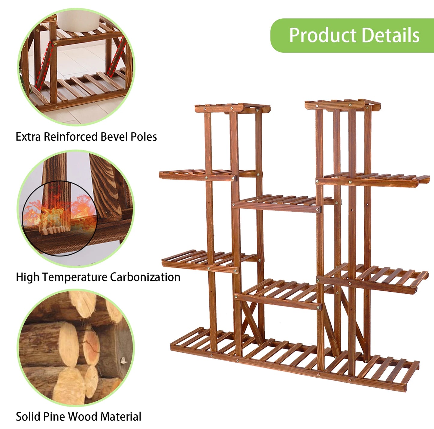 Wisfor Wooden Plant Shelf Stand Multi-Tier Indoor Outdoor Display