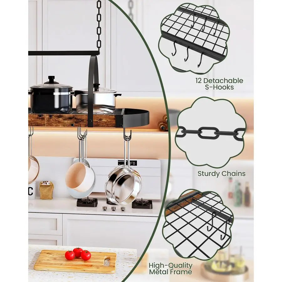 Ceiling Pot Rack With 12 S Hooks For Kitchen Organization
