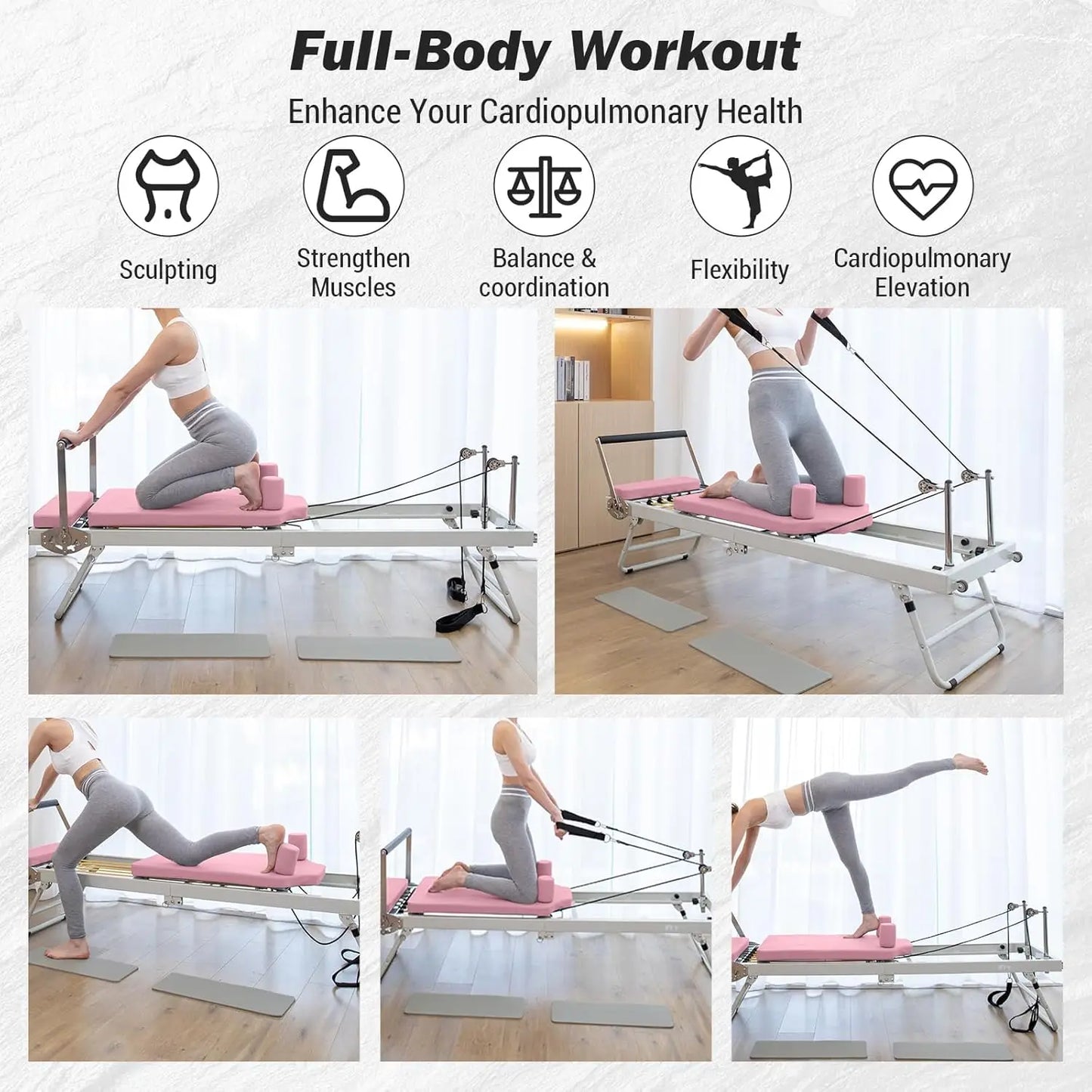 Pilates Reformer Machine Foldable For Home Gym Workout