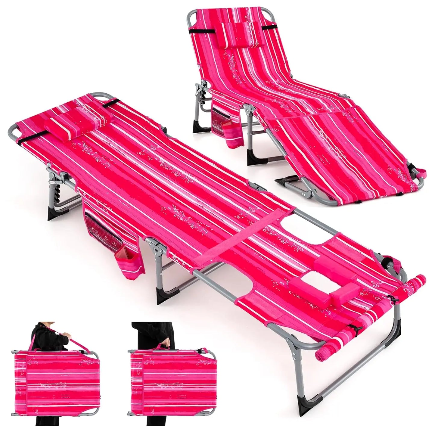 Sunbathing Beach Lounge Folding Chair With Face Arm Hole Strap