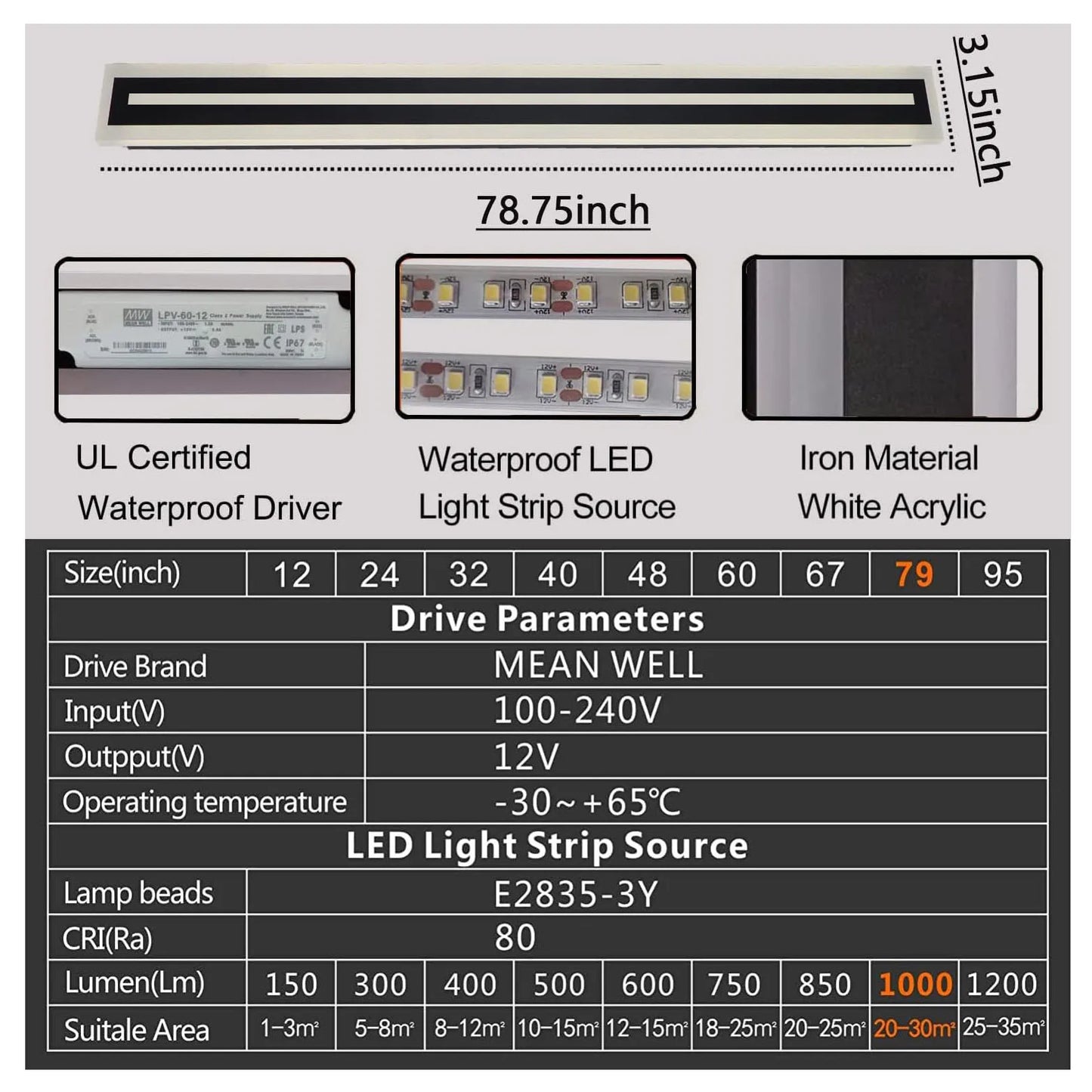Outdoor Long Strip Modern LED Wall Sconce Frosted Acrylic IP67