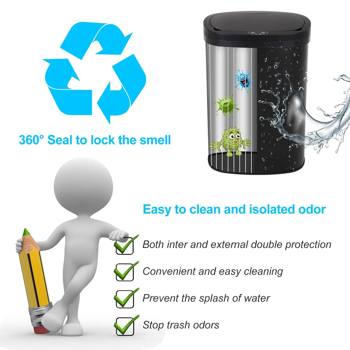 Stainless Steel Touchless Kitchen Trash Can With Lid