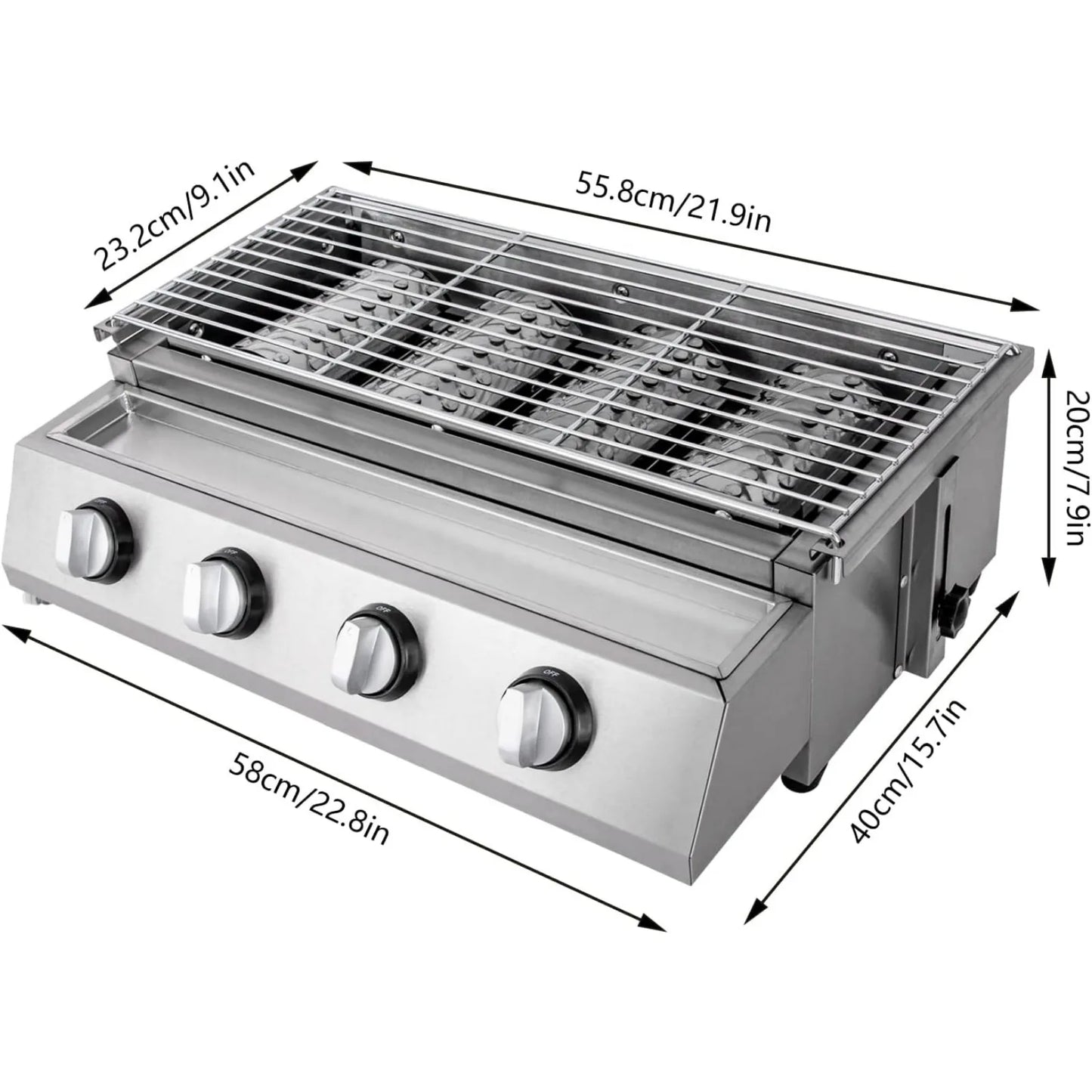 Portable 4-Burner Smokeless Stainless Steel Tabletop Propane Grill