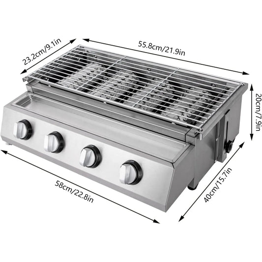 Portable 4-Burner Smokeless Stainless Steel Tabletop Propane Grill