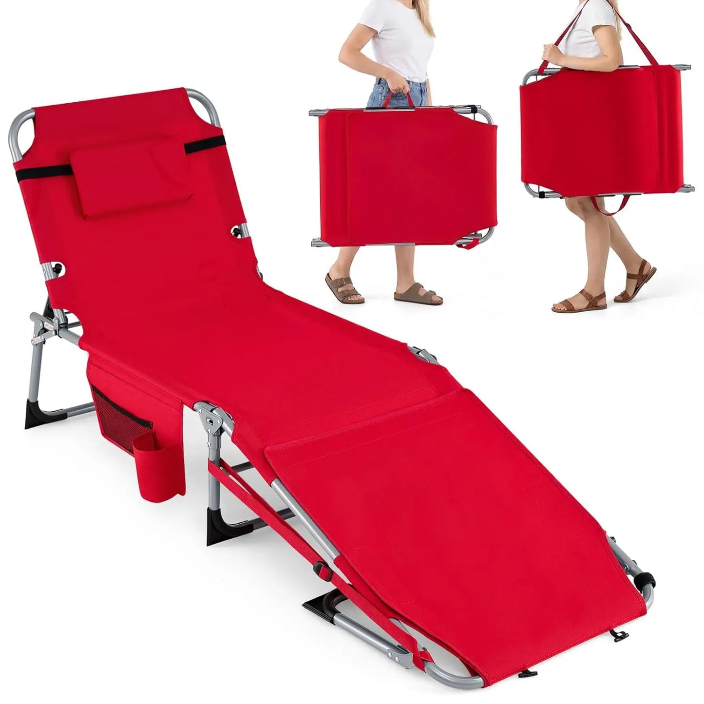 Sunbathing Beach Lounge Folding Chair With Face Arm Hole Strap