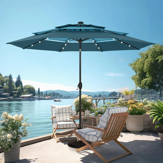 Patio Umbrella With Solar Lights For Outdoor Market Table