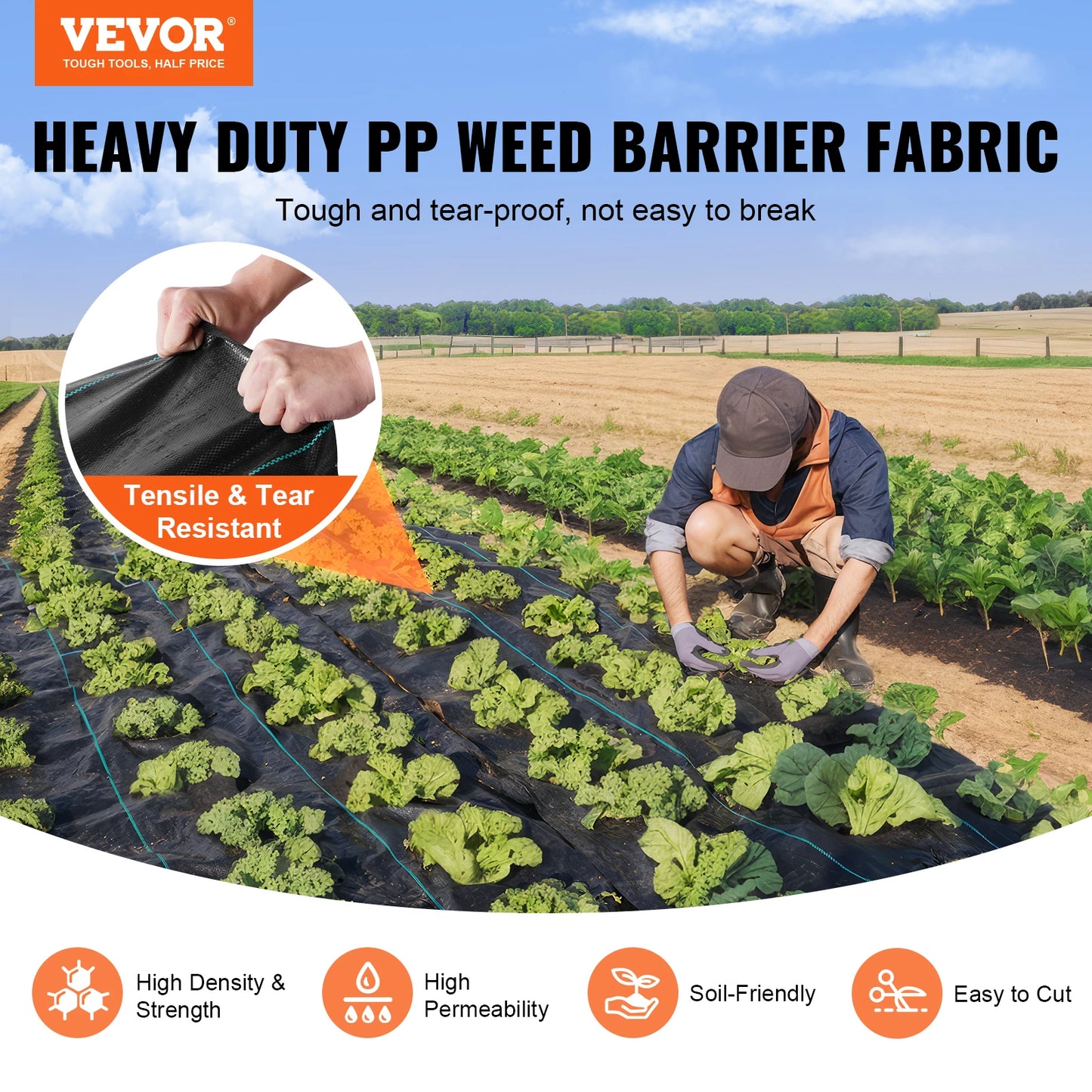 VEVOR Premium Heavy Duty Weed Barrier Landscape Fabric 3.2 Oz Geotextile