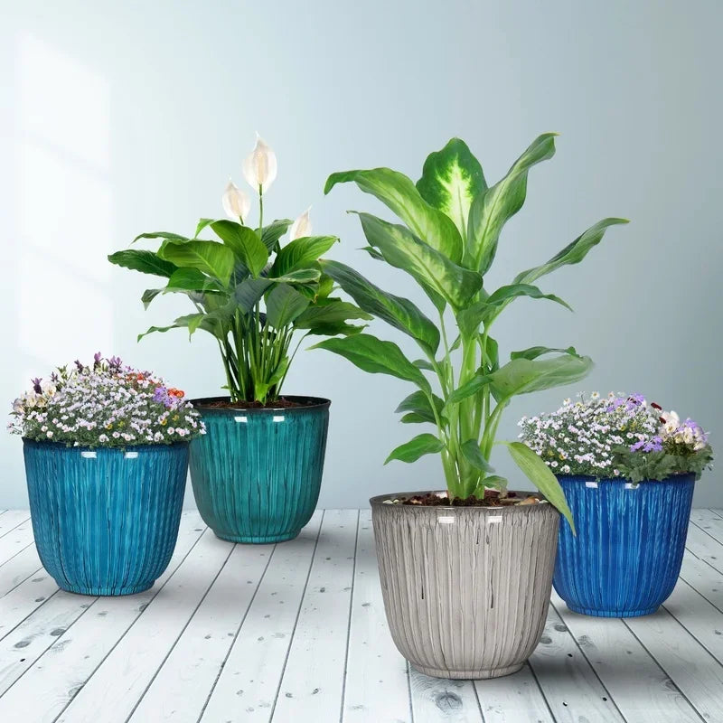 Round Planter Recycled Plastic With Drainage Holes Indoor Outdoor