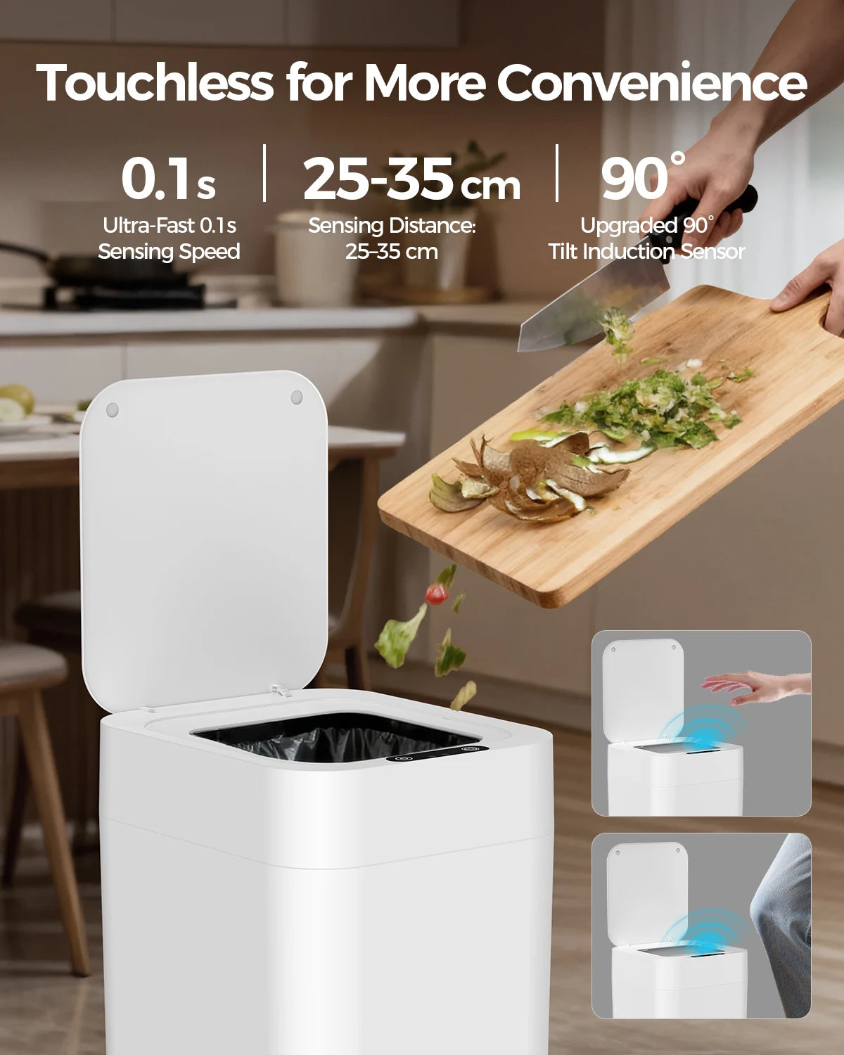 Touchless Motion Sensor Trash Can With Odor Sealing Lid