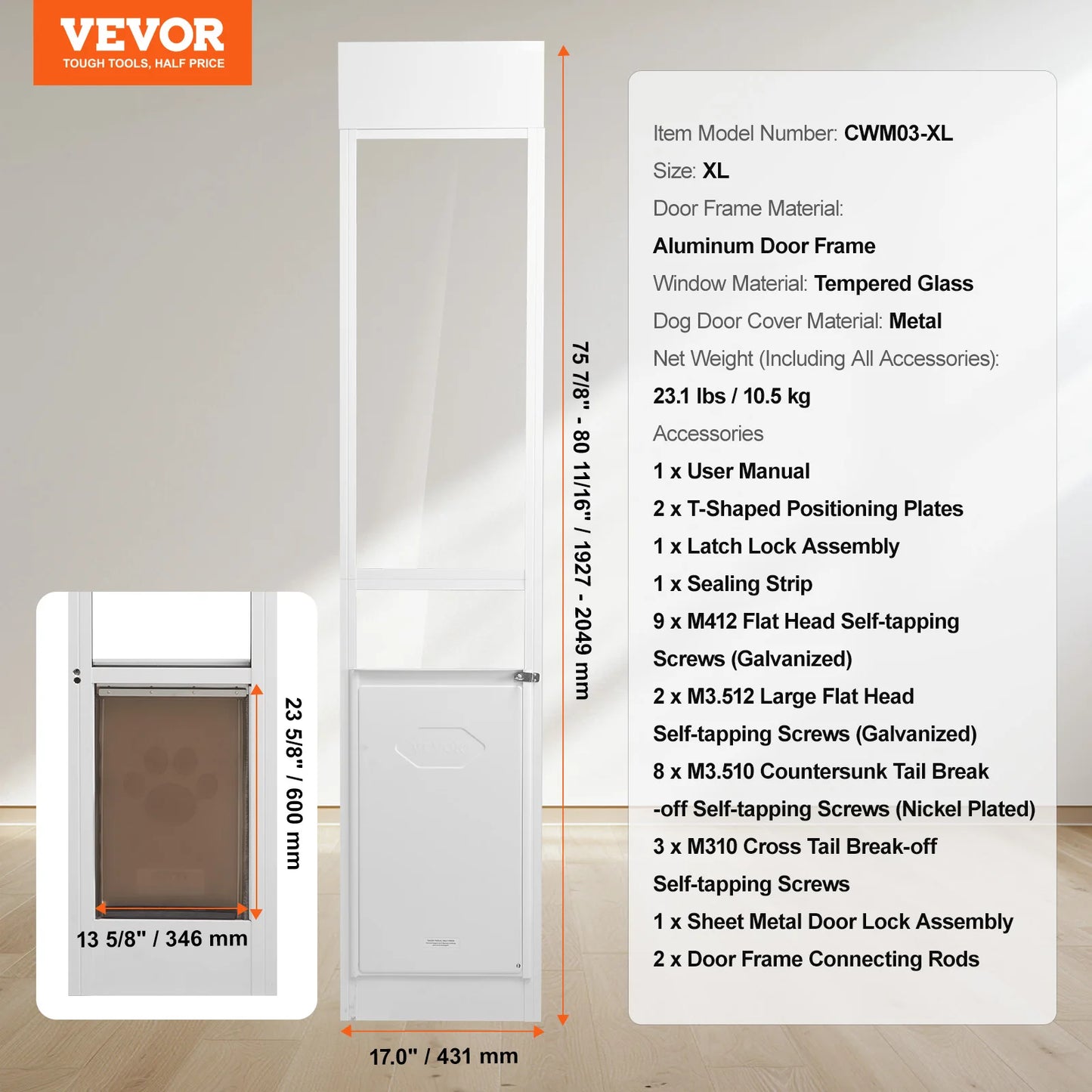 NONEDog Door For Sliding Glass Door Aluminum Frame Tempered Glass