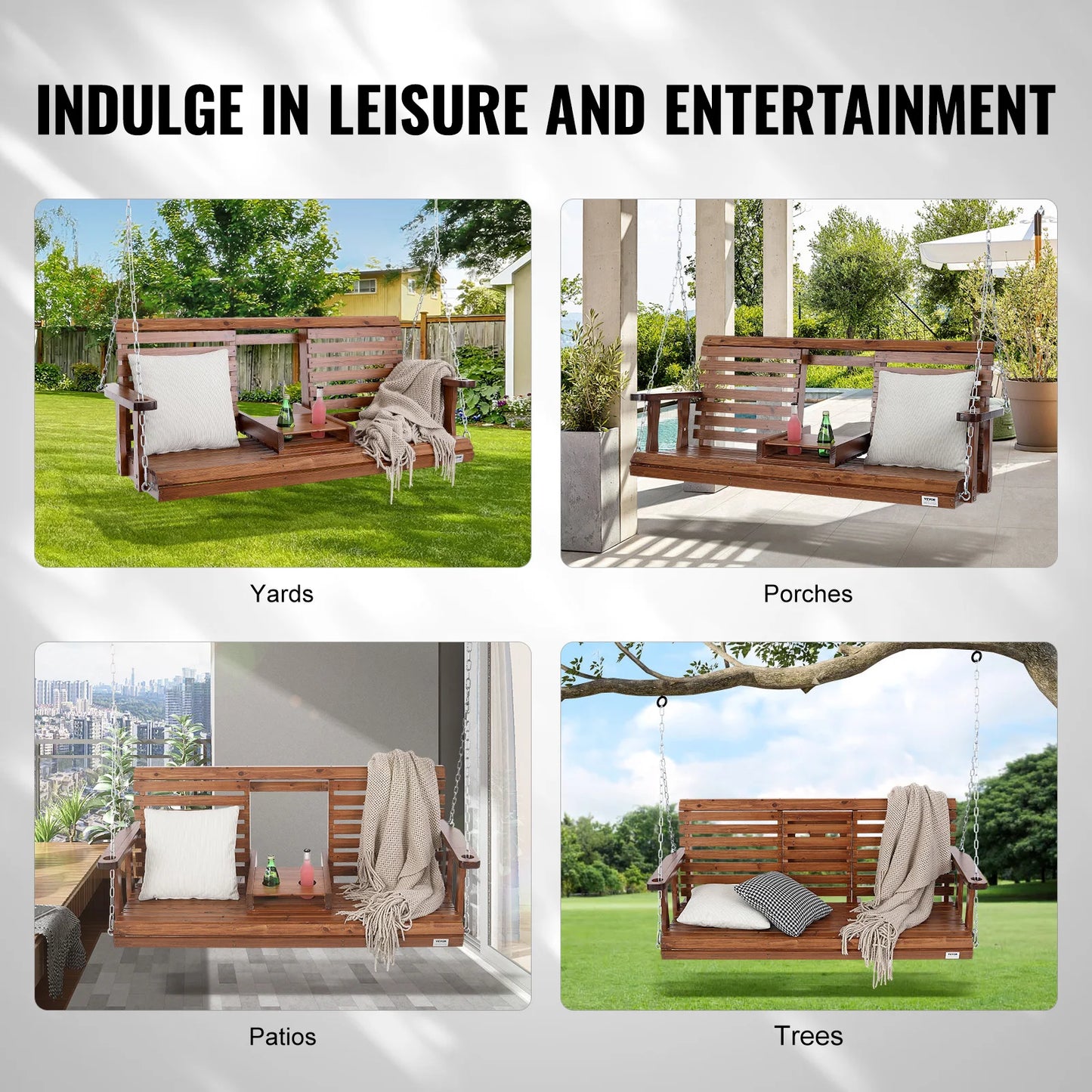 SucceBuy Wooden Porch Swing Outdoor Cedar Bench Seat