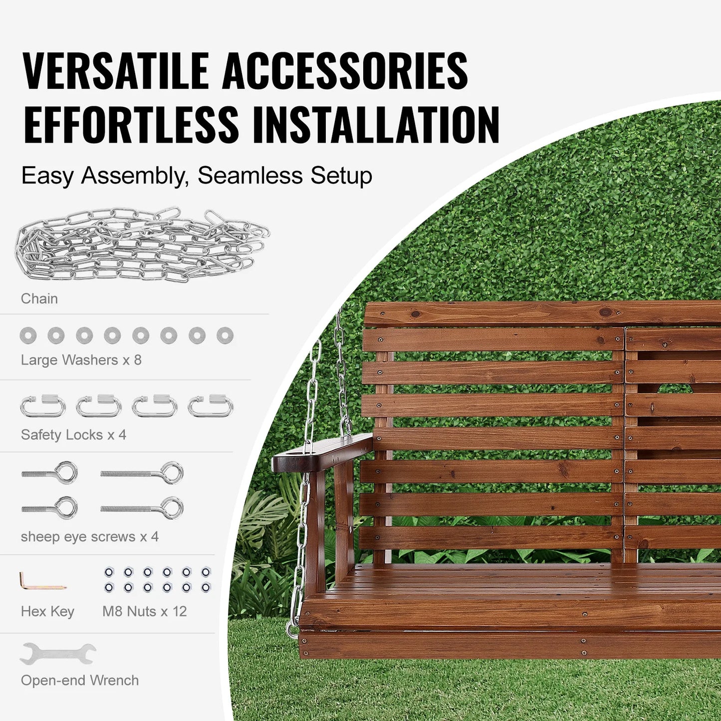 SucceBuy Wooden Porch Swing Outdoor Cedar Bench Seat
