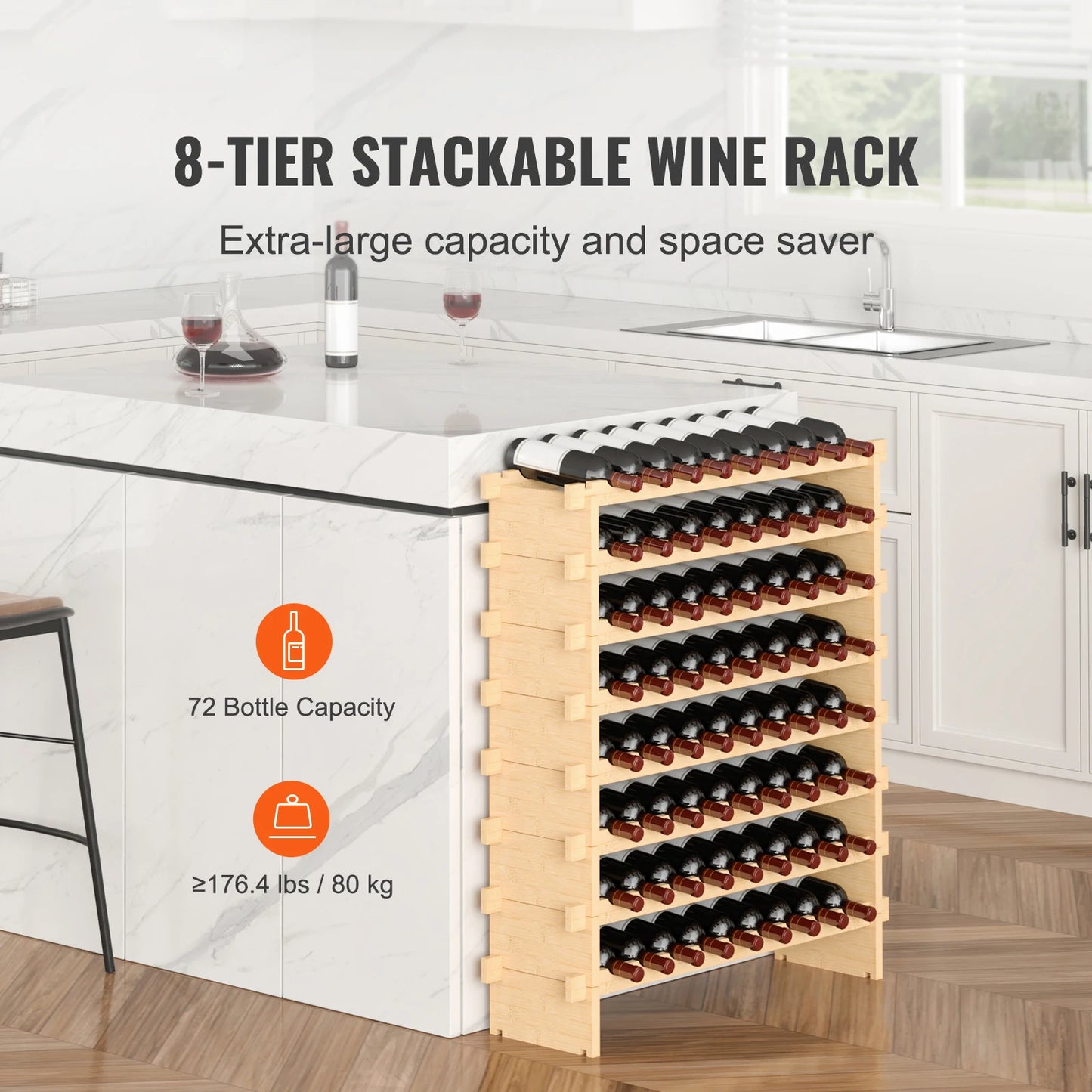 SucceBuy Bamboo 48 72 Bottle Stackable Wine Rack Free Standing