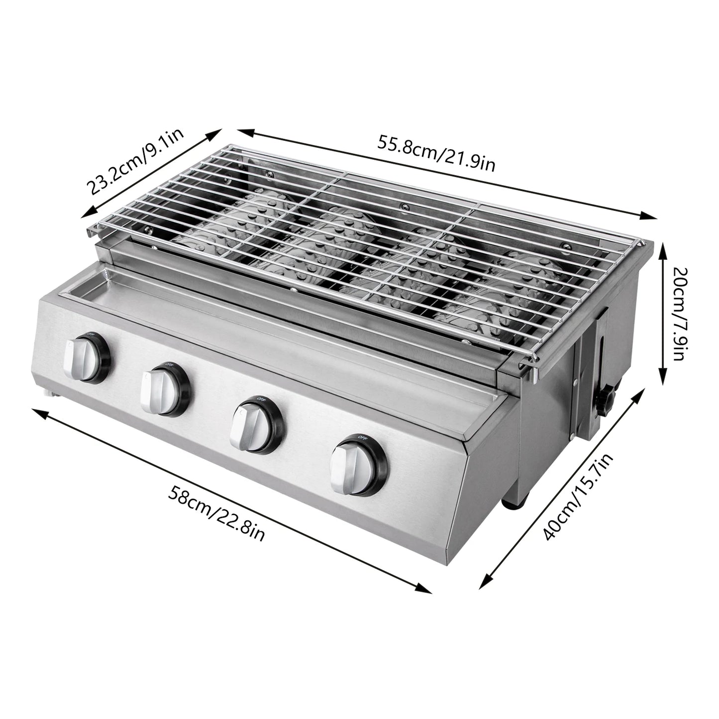 Portable 4-Burner Smokeless Stainless Steel Tabletop Propane Grill