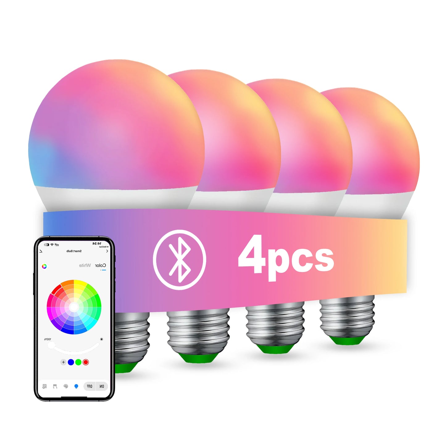 Smeileas 4 Pack RGBCW Smart LED Dimmable Music Sync Bulbs