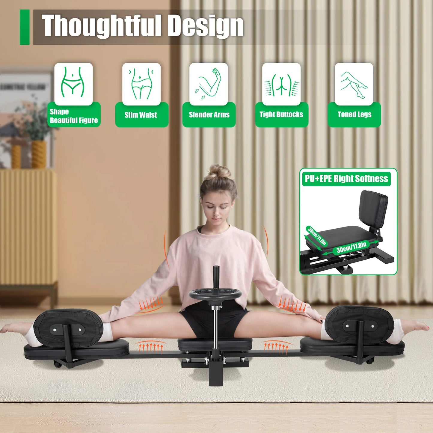 Leg Stretcher Split Trainer With Backrest Silent Rollers Home Gym