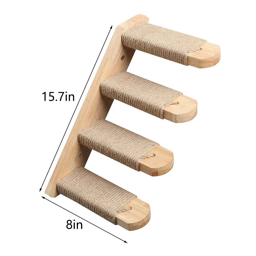 PETRAVELCN Cat Wall Mounted Four Step Climbing Shelf Sisal Post