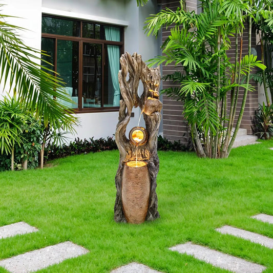 Outdoor Water Fountain With LED Lights 3-Tier Rainforest Waterfall
