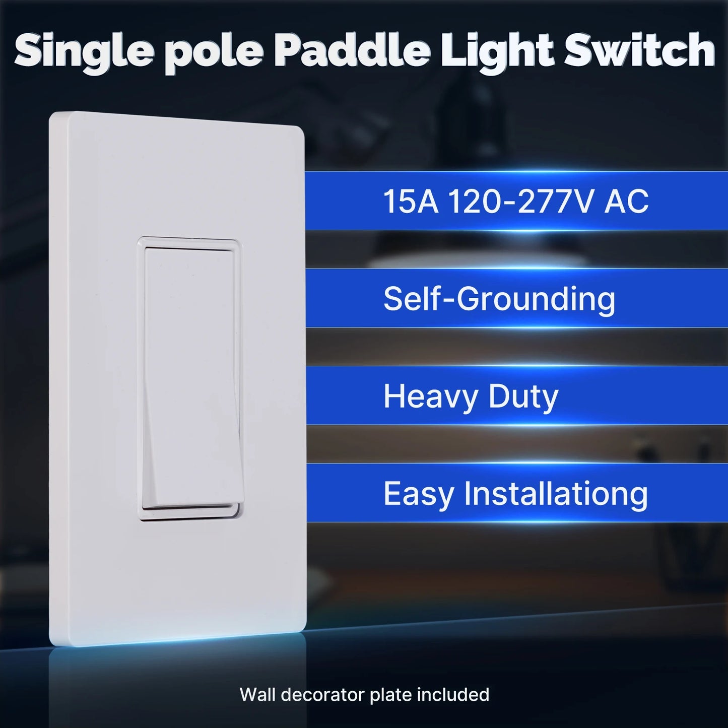 MOES Paddle Rocker Light Switch Single Pole On/Off 15A 120V