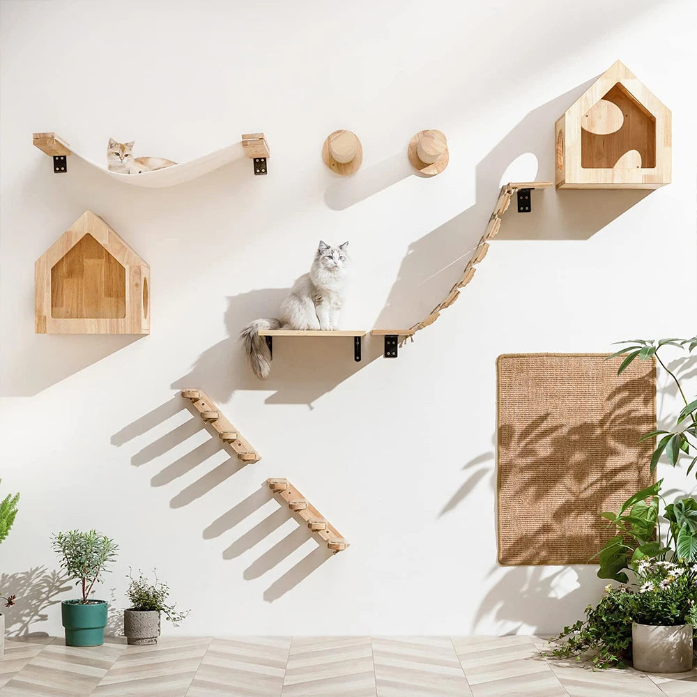 PETRAVELCN Cat Wall Mounted Four Step Climbing Shelf Sisal Post