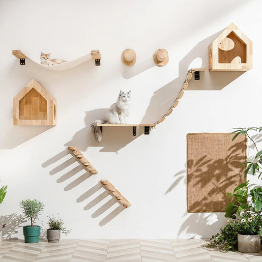 PETRAVELCN Cat Wall Mounted Four Step Climbing Shelf Sisal Post