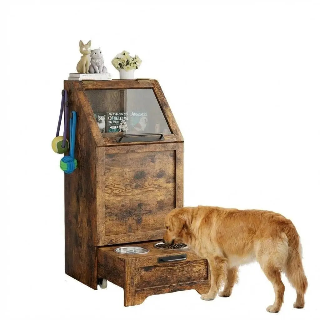 HiMISS Dog Food Station With Storage And Raised Bowls