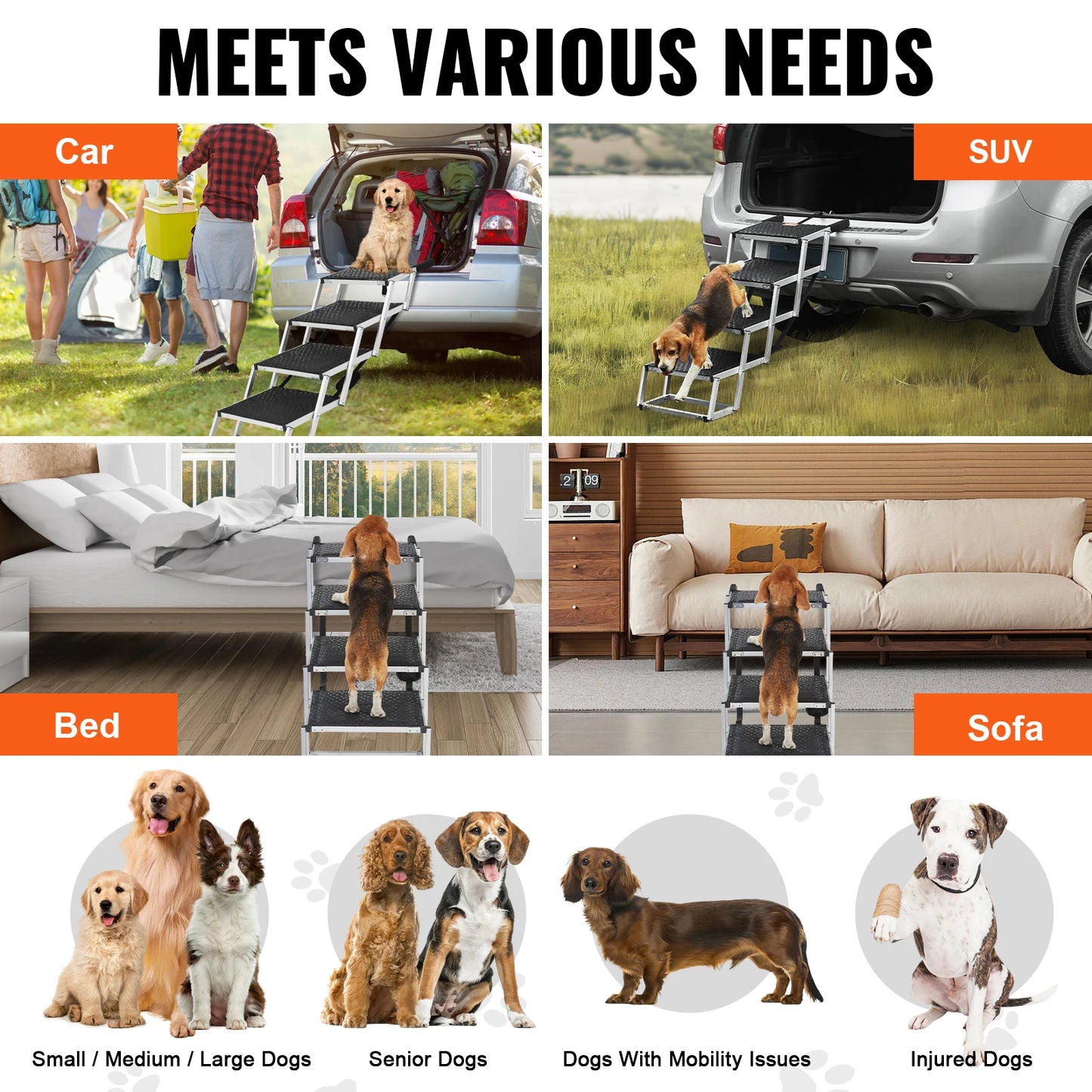 SucceBuy Folding Dog Car Steps Portable Pet Stairs 150 Lb