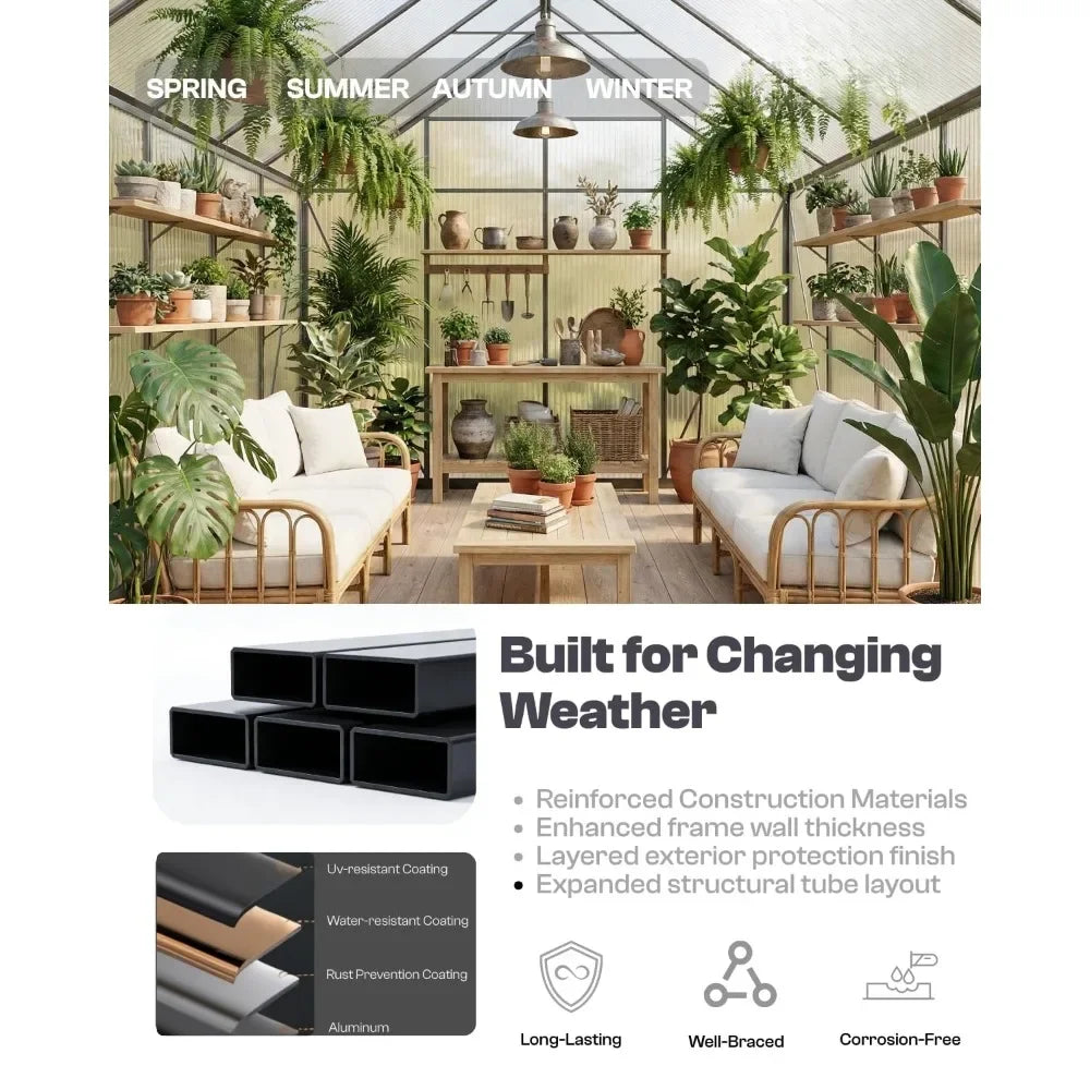 Walk In Polycarbonate Greenhouse Heavy Duty For Backyard Garden