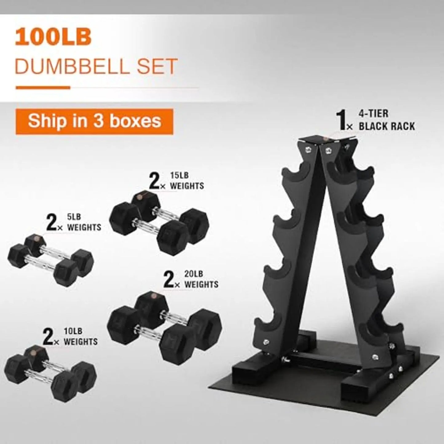 Dumbbell Set With Storage Rack And Rubber Coated Weights