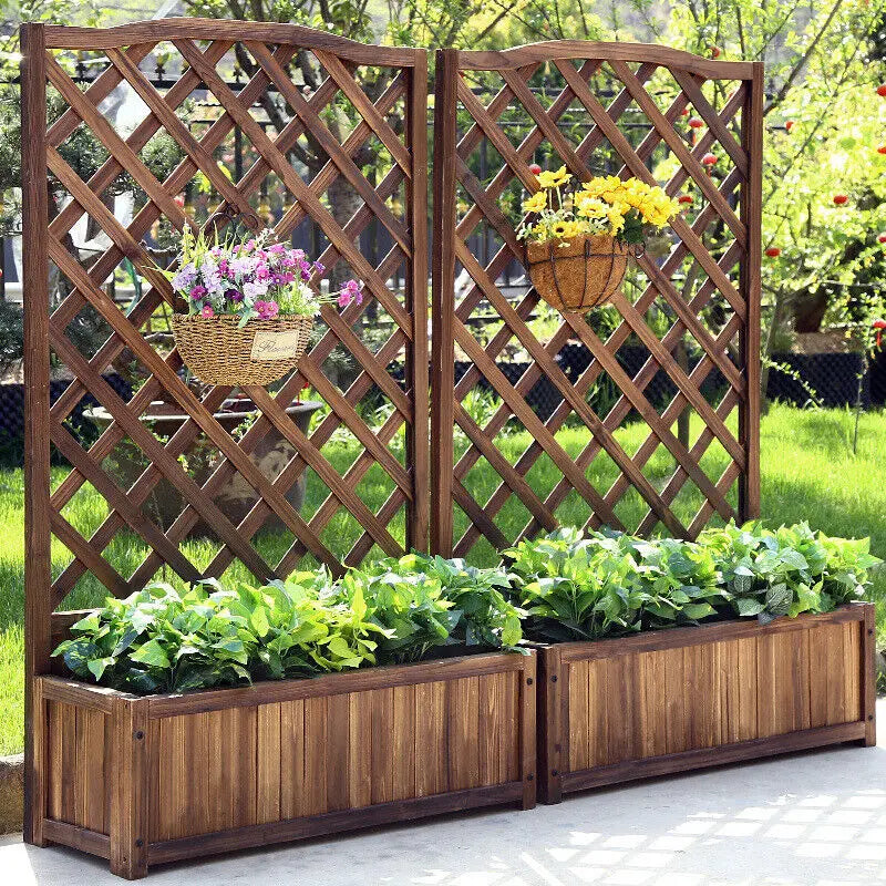 Raised Wooden Garden Bed With Trellis And Vegetable Grow Bed